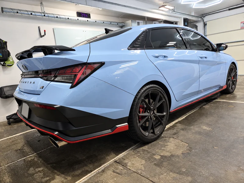 A blue Hyundai Elantra N tinted by Beast Auto Tints