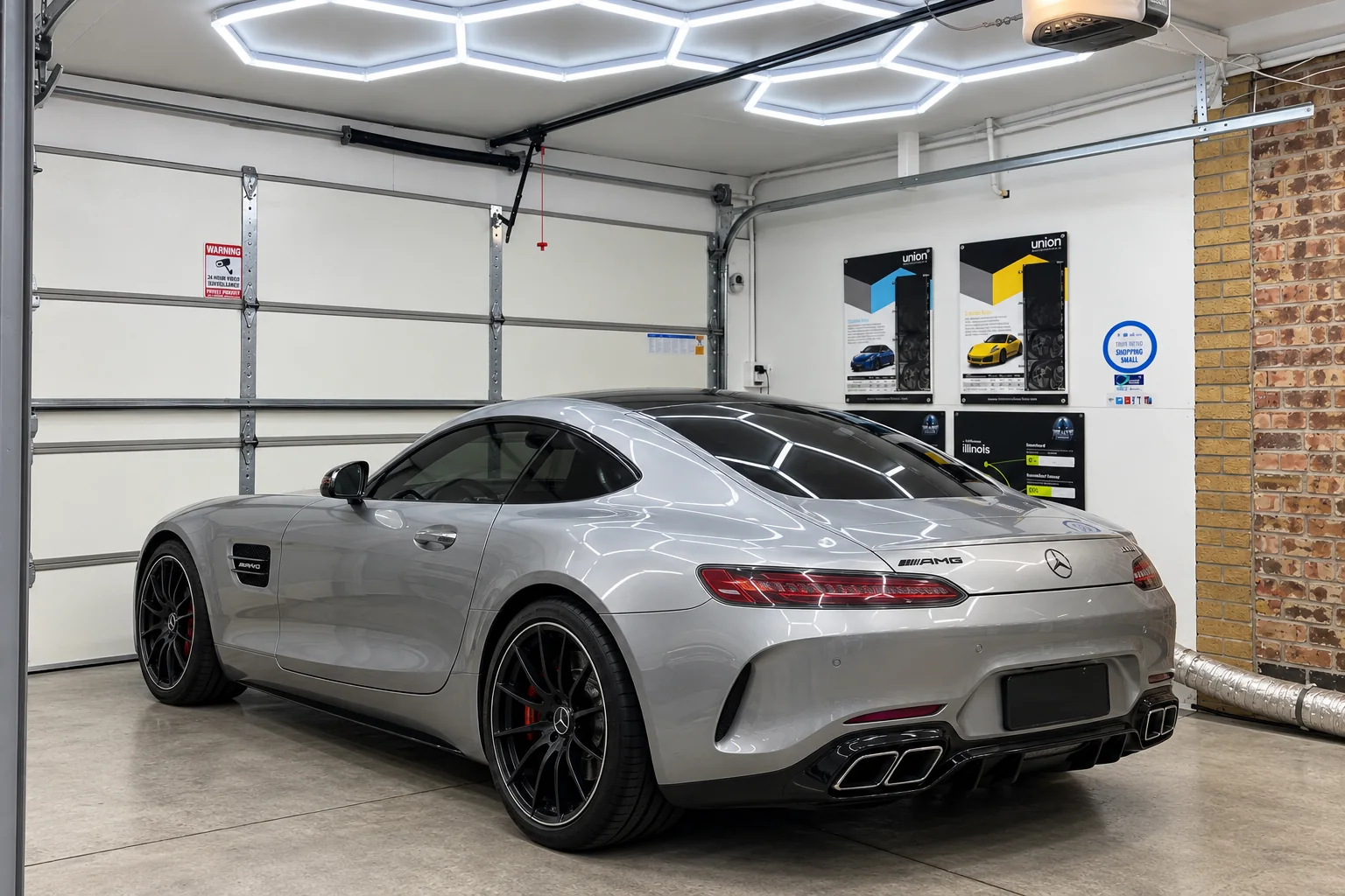Liquid silver Mercedes-AMG GT with tinted windows at Beast Auto Tints