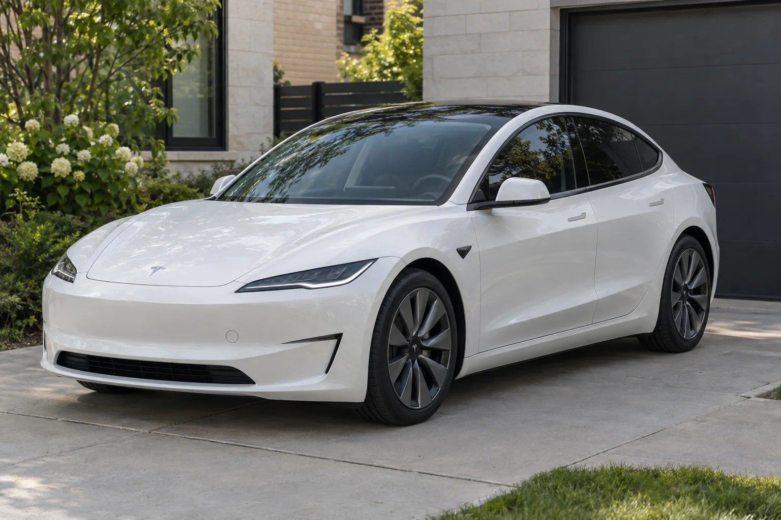 Pearl white Tesla Model 3 Highland with tinted windows at Beast Auto Tints