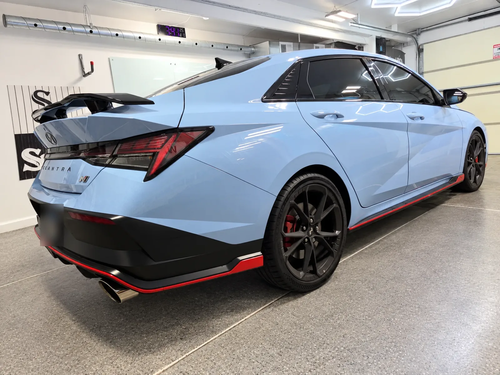 Light blue Hyundai Elantra N with tinted windows, tinted by Beast Auto Tints